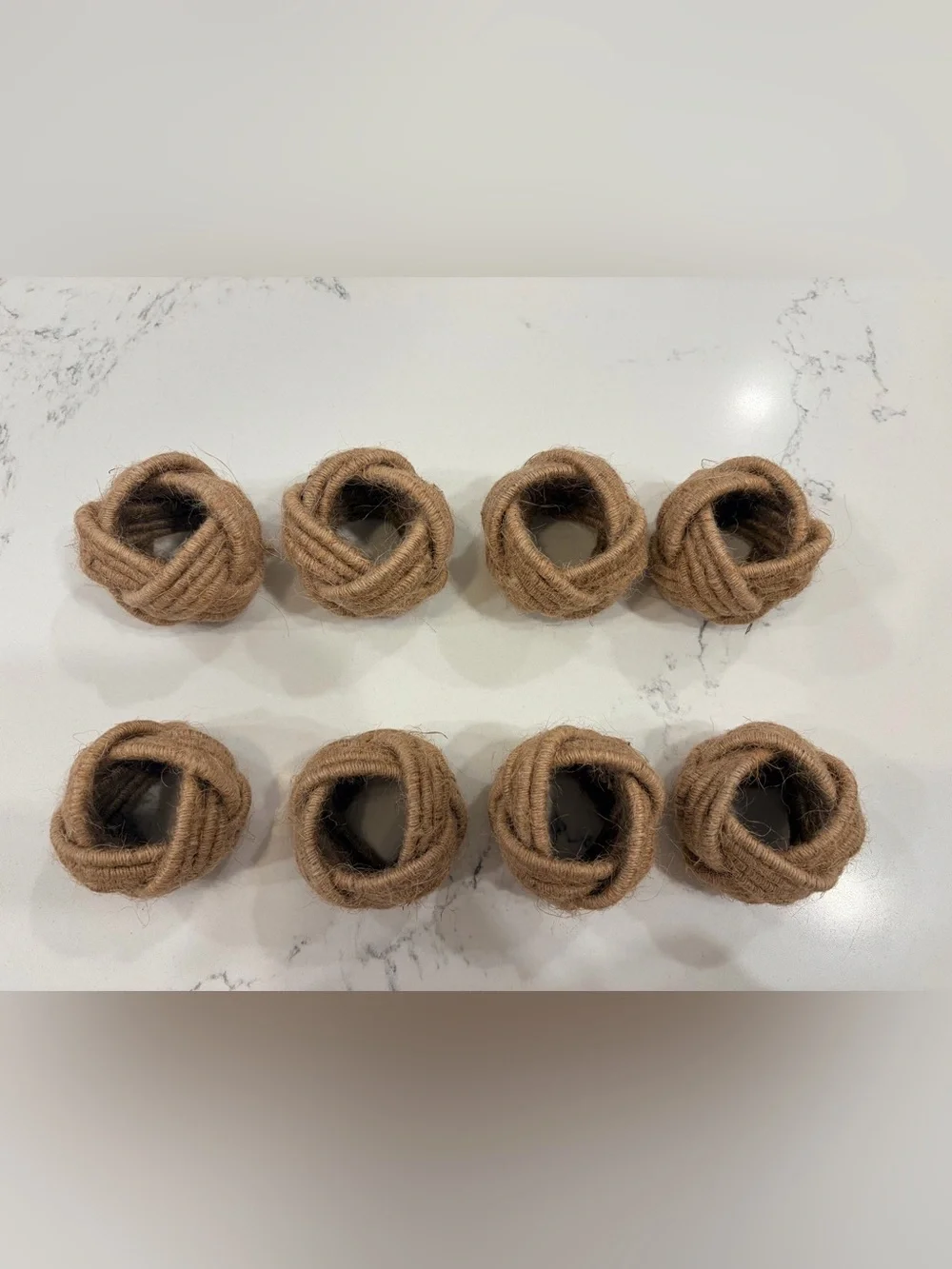Natural woven jute placemat chargers (6) + napkin ring set